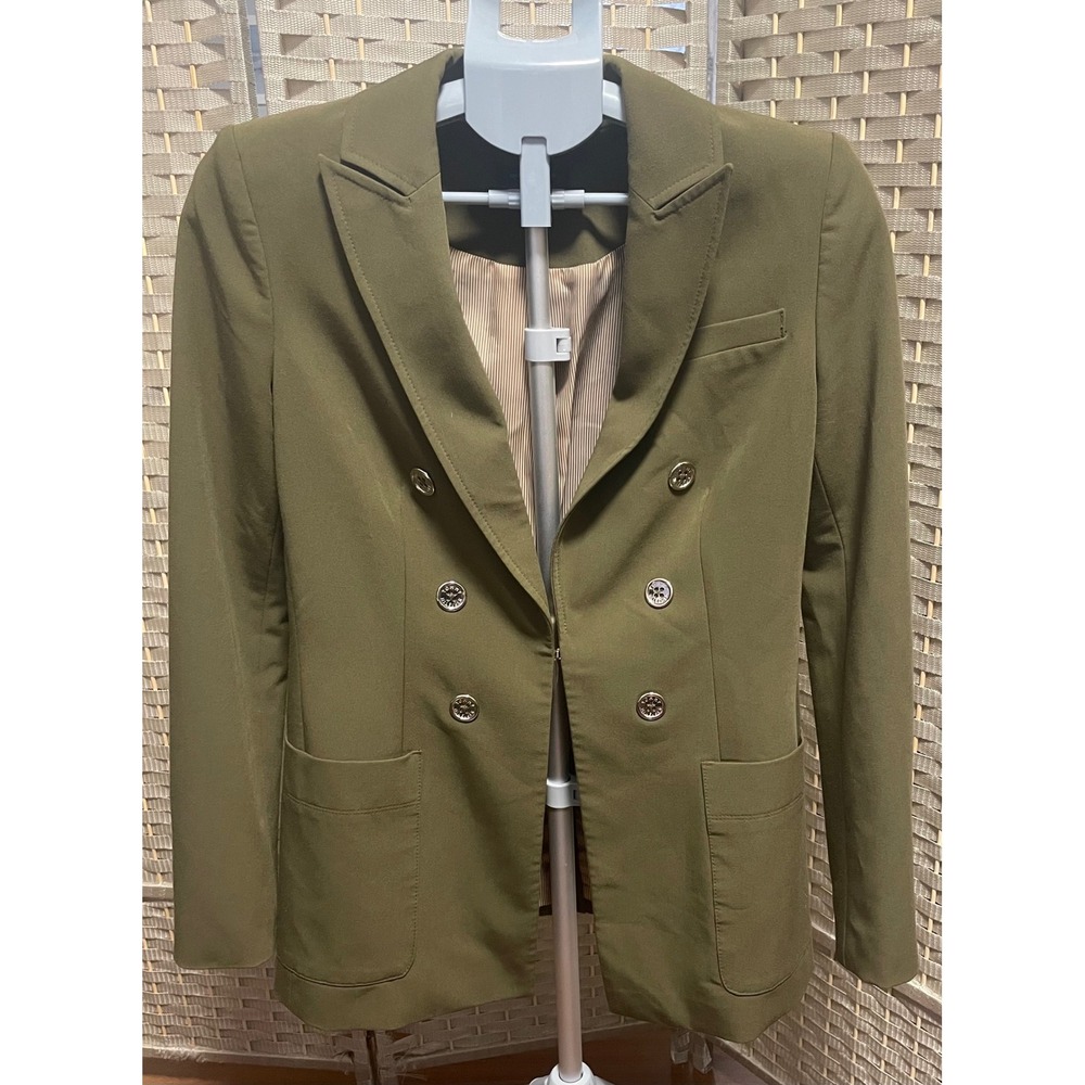 Tommy Hilfiger Womens Olive Green Double Breasted Blazer Jacket Size 2